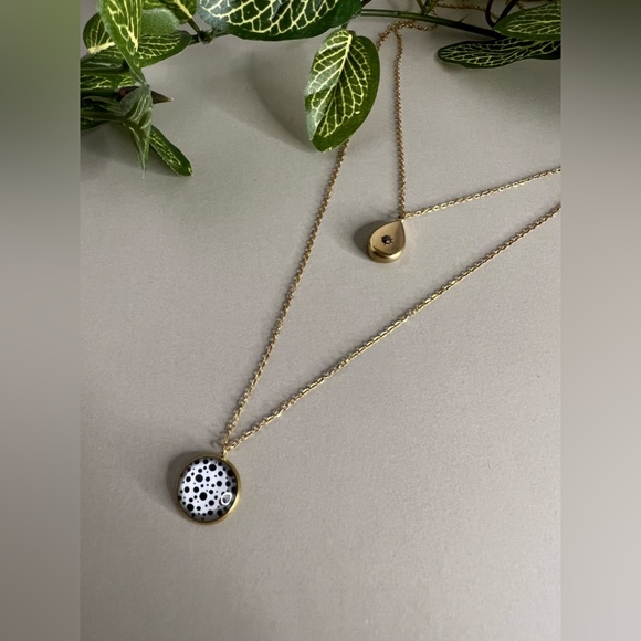 Black and White Polka-dot Pendant Necklace - Elegant Minimalist Layered Necklace - Picture 4 of 16